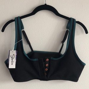 NWT scoop neck Button front ribbed bikini top